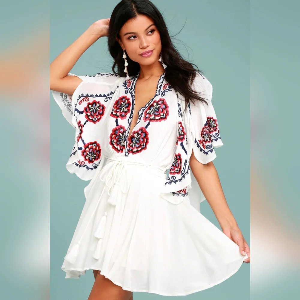 Free People NWT Women's Cora White Floral Embroidered Mini Dress Size S/Petite - Picture 5 of 15